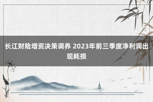 长江财险增资决策调养 2023年前三季度净利润出现耗损