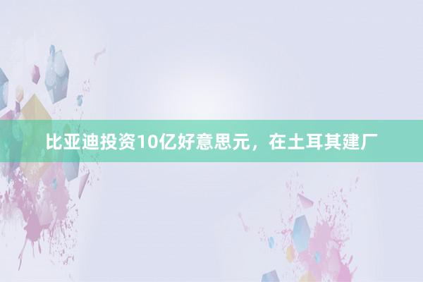 比亚迪投资10亿好意思元，在土耳其建厂