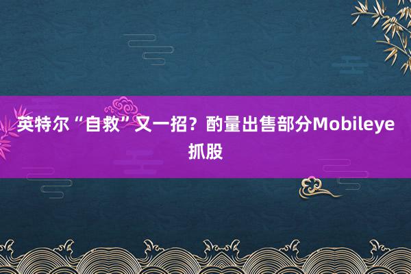 英特尔“自救”又一招？酌量出售部分Mobileye抓股